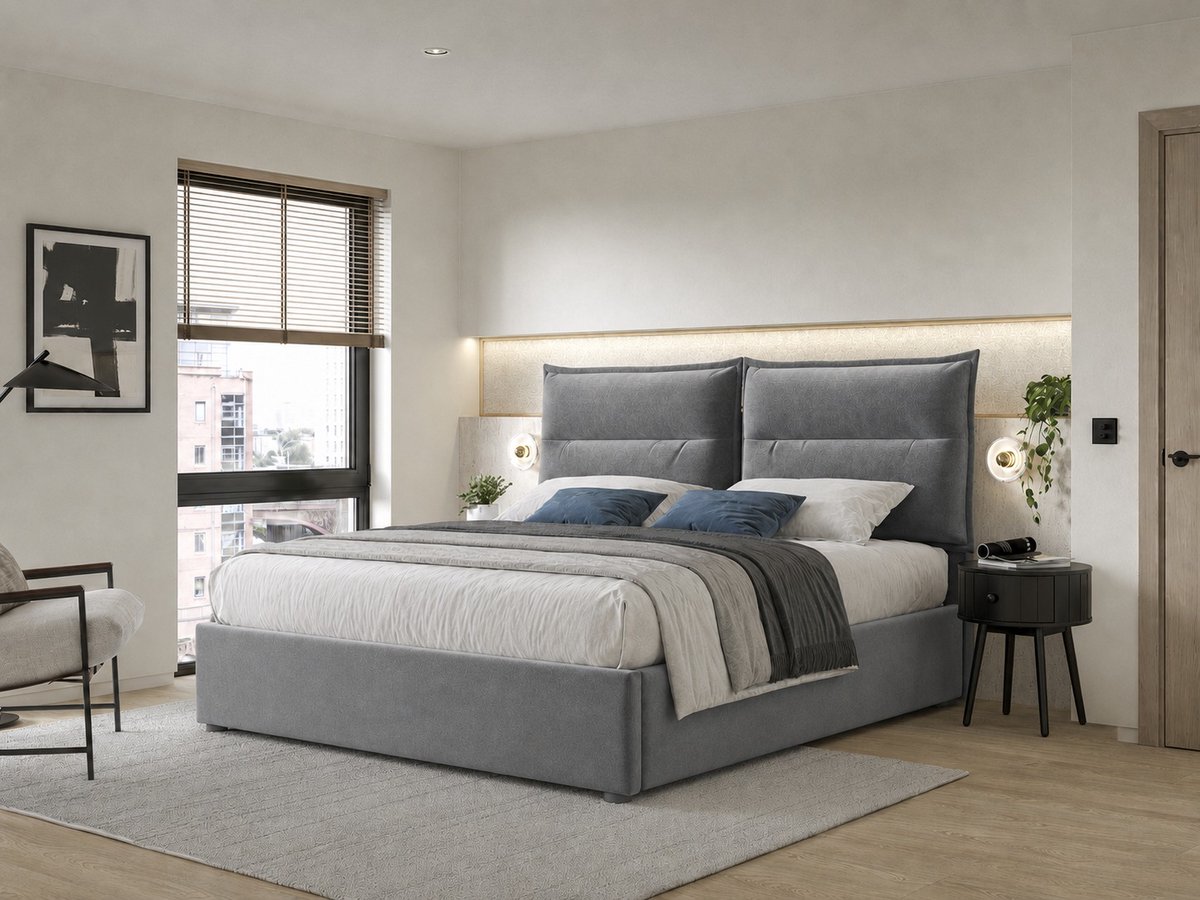 Bedframe - 140x200 Cm - Bed - Met Lattenbodem - Met Opbergruimte - Grijs - Zonder Matras