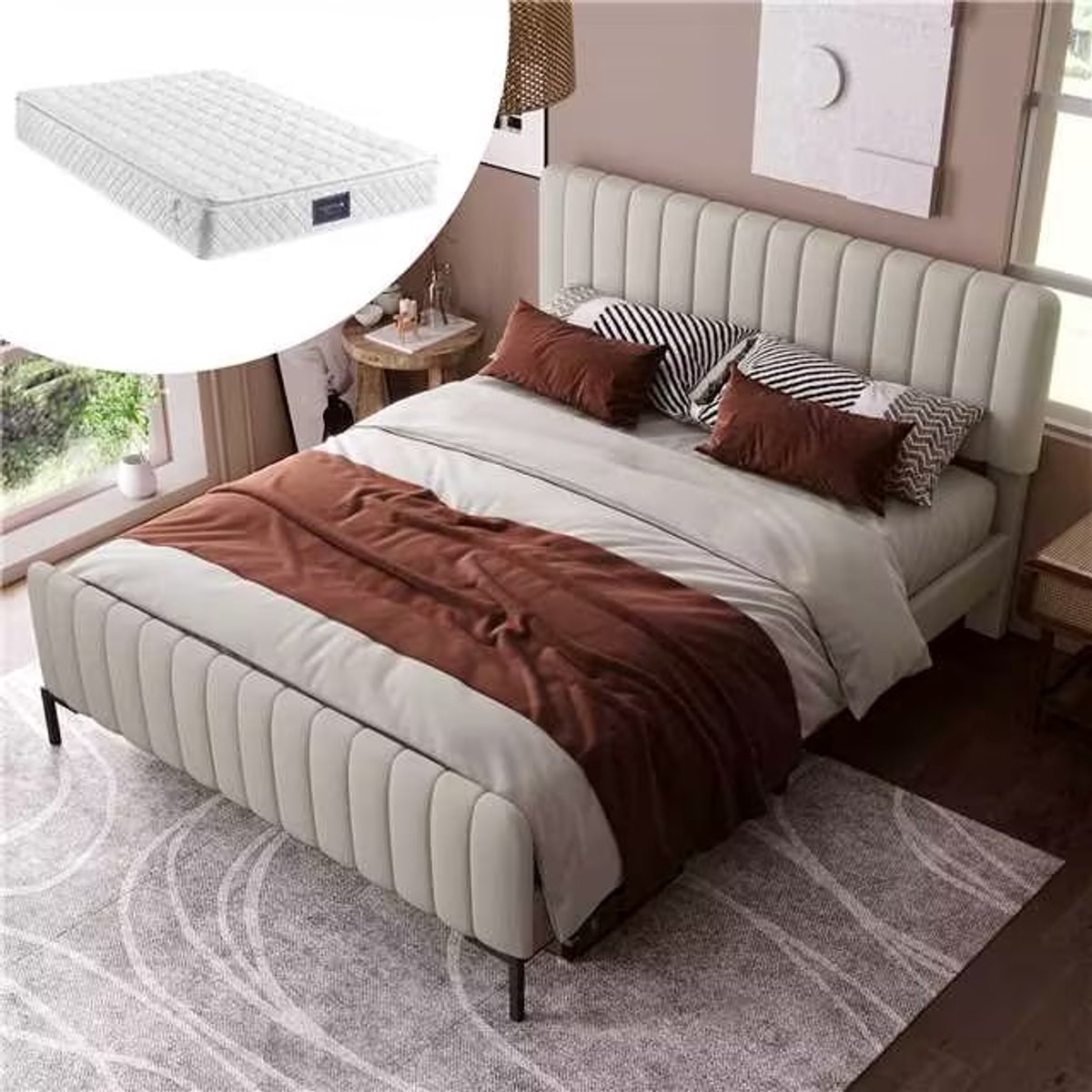 Bedframe - 160x200 Cm - Bed - Met Lattenbodem - Beige - Zonder Matras