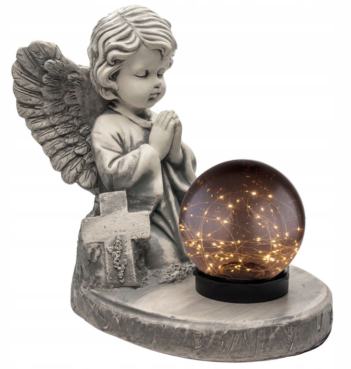 Gipsengel Grafdecoratie met Solar LED Lamp
