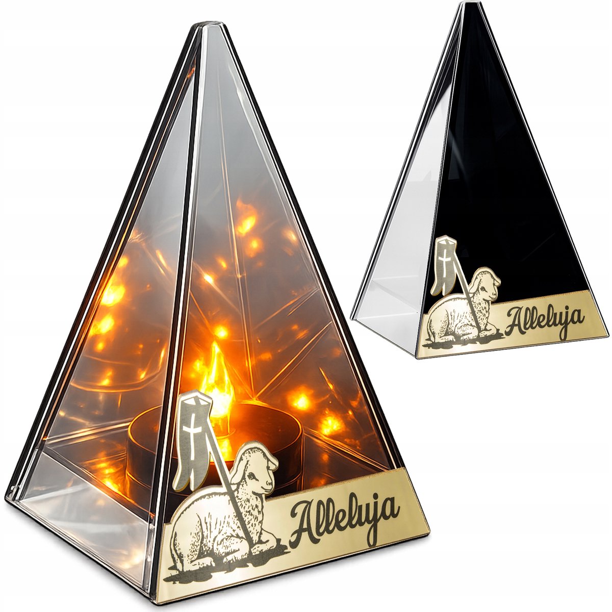 LED Grafsteen Lantaarn met Vlam Effect - 20cm - Gouden Lammetje Pasen