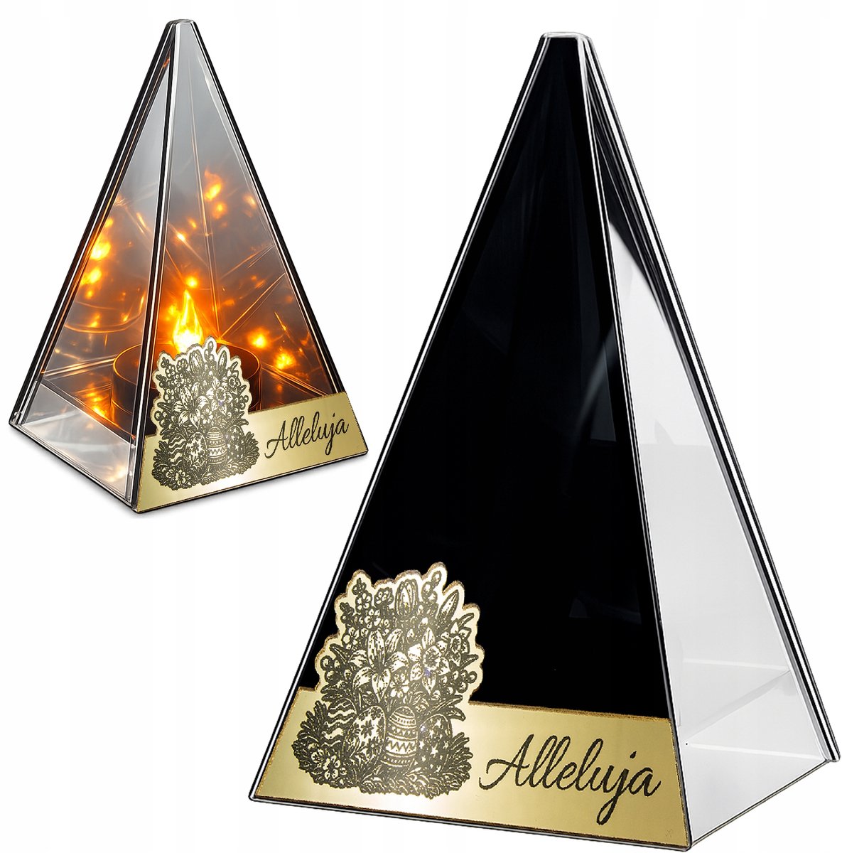 LED Graf Lampion Piramide 20cm met Vlam Effect in Gouden Accent