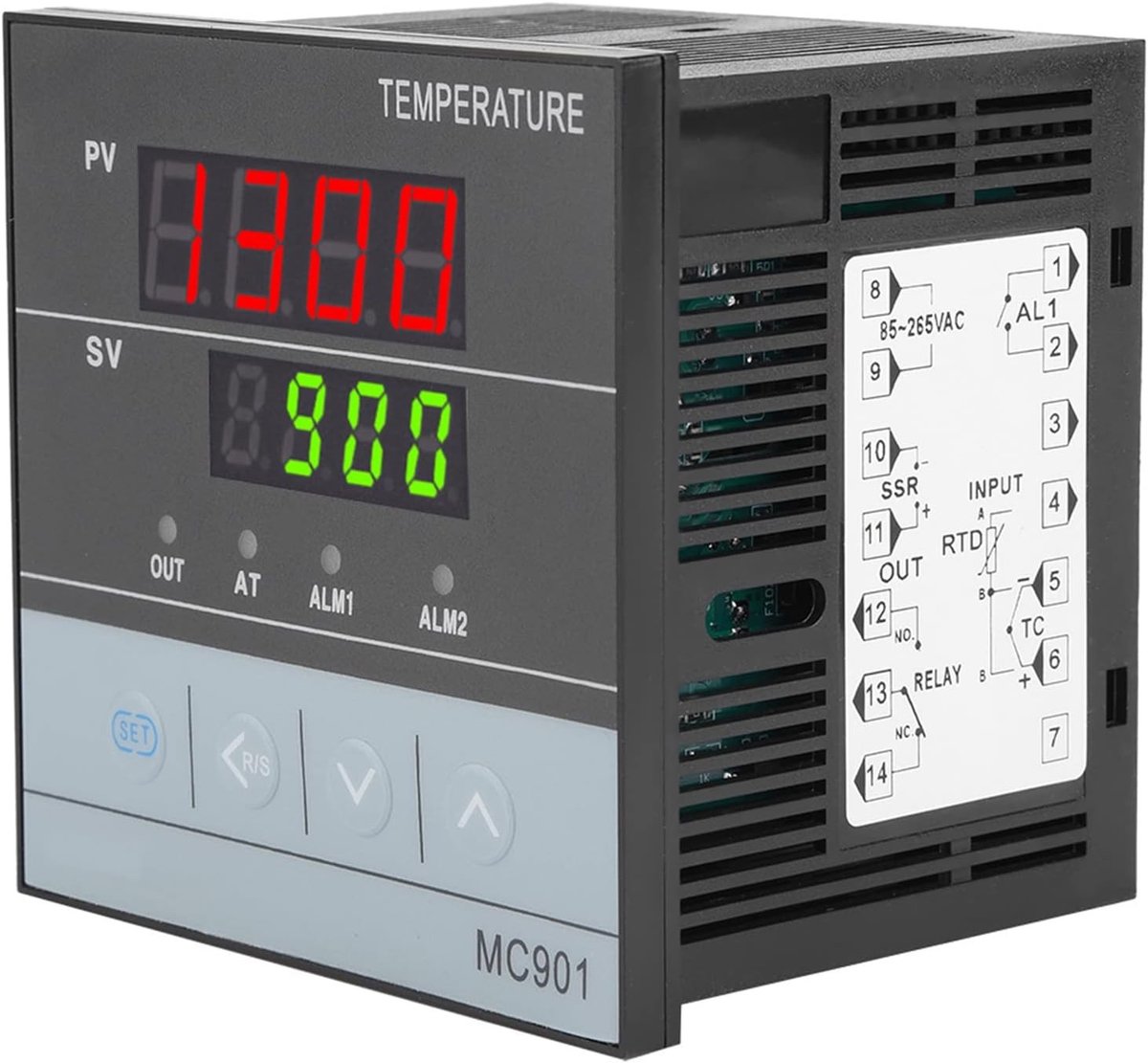 Digitale PID Temperatuurregelaar met K-type en PT100 Sensor, Universele Ingang, Relay/SSR Uitgang 0~1300°C, 85V-265V