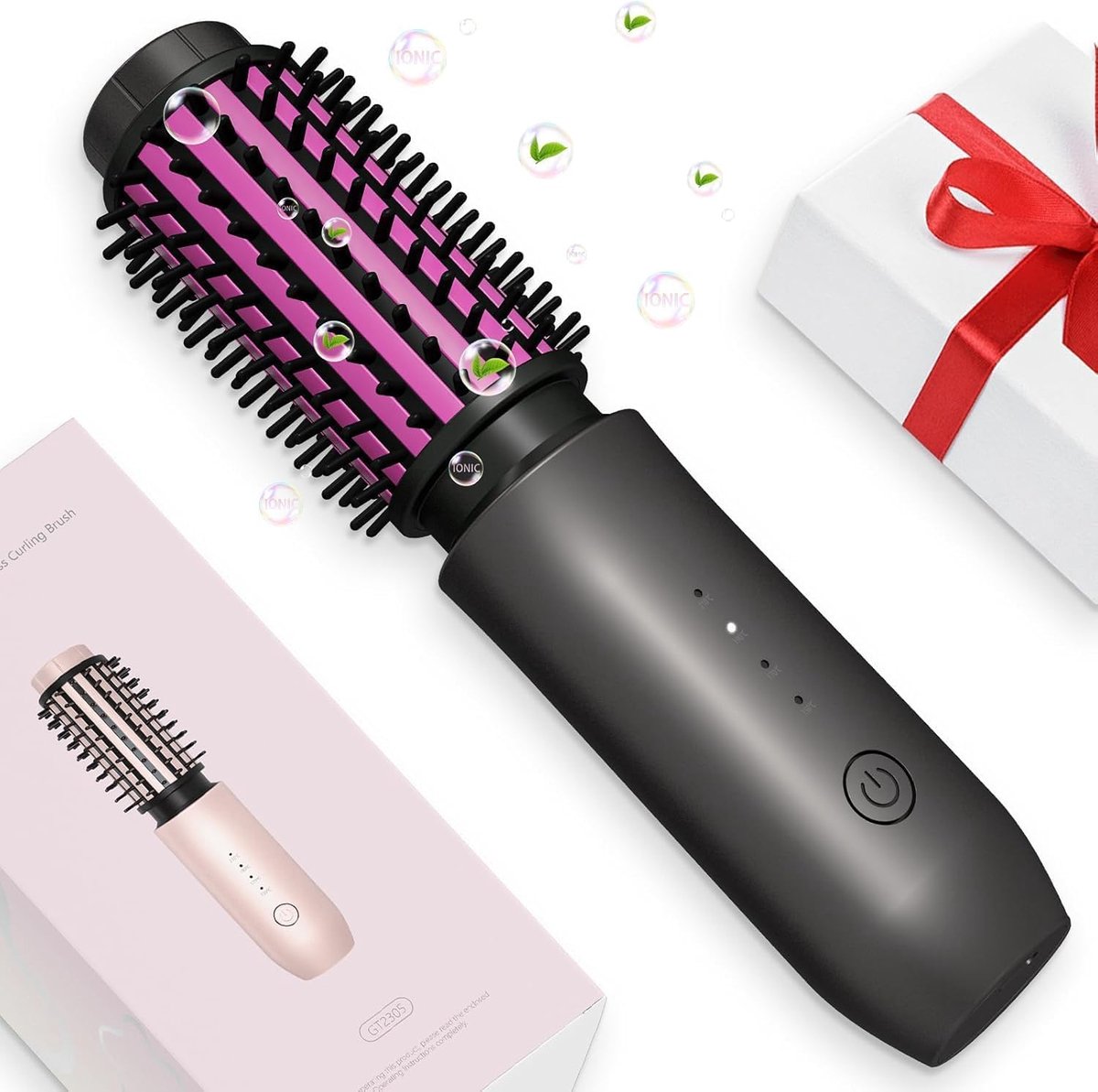 Mini draadloze krultangborstel, draagbare stijltangborstel, draadloze anti-frizz krultang met negatieve ionen, 3-in-1 krultang, oplaadbare golfkrultang - Nachtpaars
