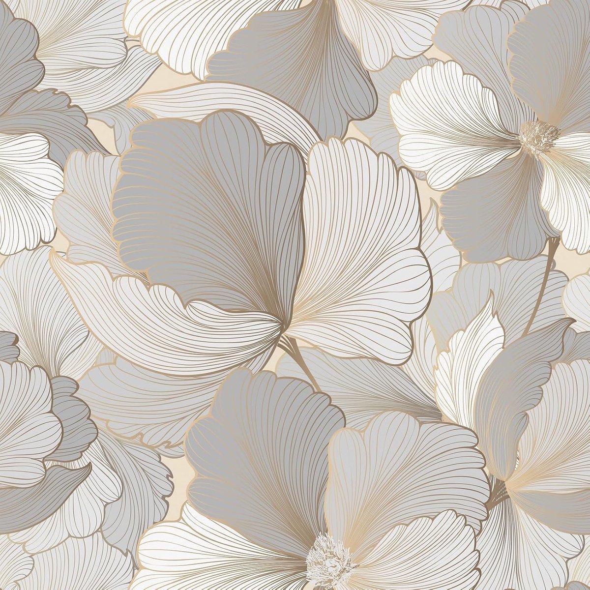 Behang bloemen beige/goud/grijs - zelfklevend - vintage stijl - ideaal voor meubels - ShopVlot