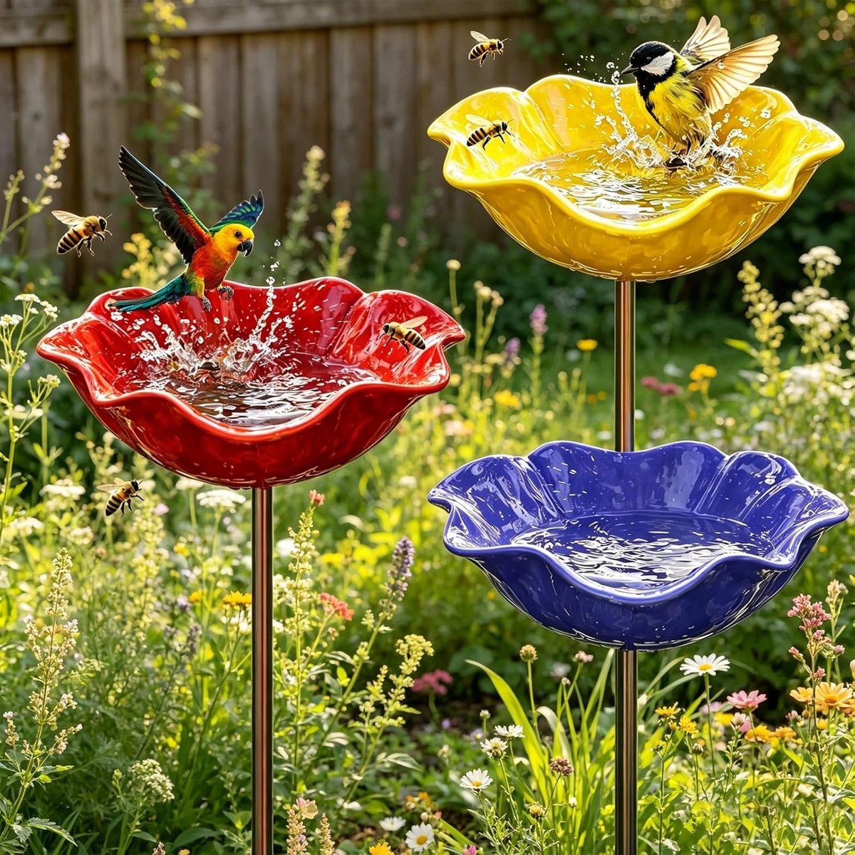 Vogelbad voor Staande Vogels - Paars - Metalen Schaal - Voor Tuin en Buitenruimte