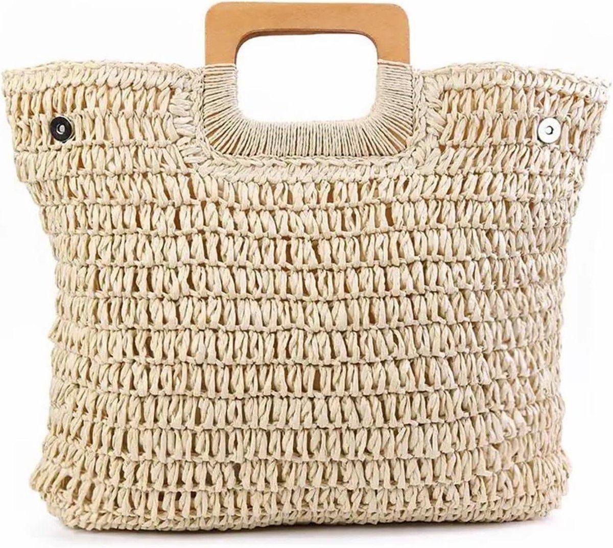 Stro Tas - Rieten Schoudertas - Strandbezoek - Grote capaciteit - 38 x 16 x 23 cm - Beige
