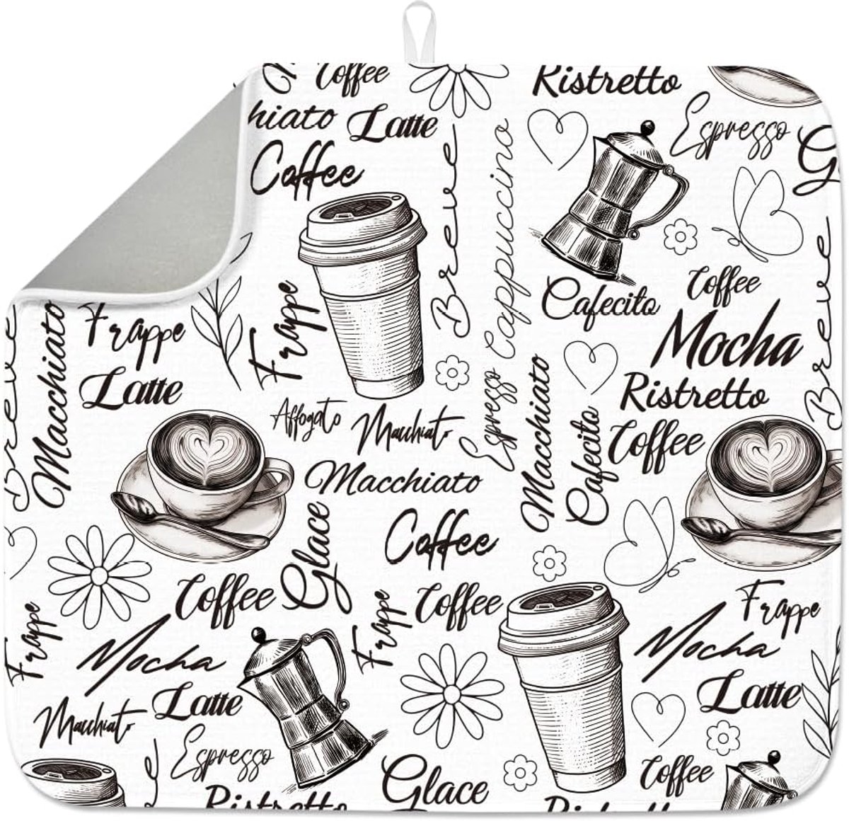 SnelShoppen - Vaatdoek Droogmat voor Aanrecht 16"x18" Absorberende Afwasmat met Koffiepatroon Sneldrogend Warmtebestendig Keukenmat voor Koffiebar Bas