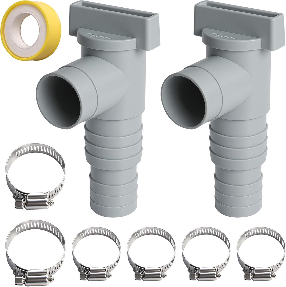 SnelShoppen - Set van 2 Afsluitkranen 32 mm tot 38 mm, RVS Slangklemmen, Pool Aansluiting voor Slang en Pomp, Onderhoudskraan voor Zwembadfilter en Ac