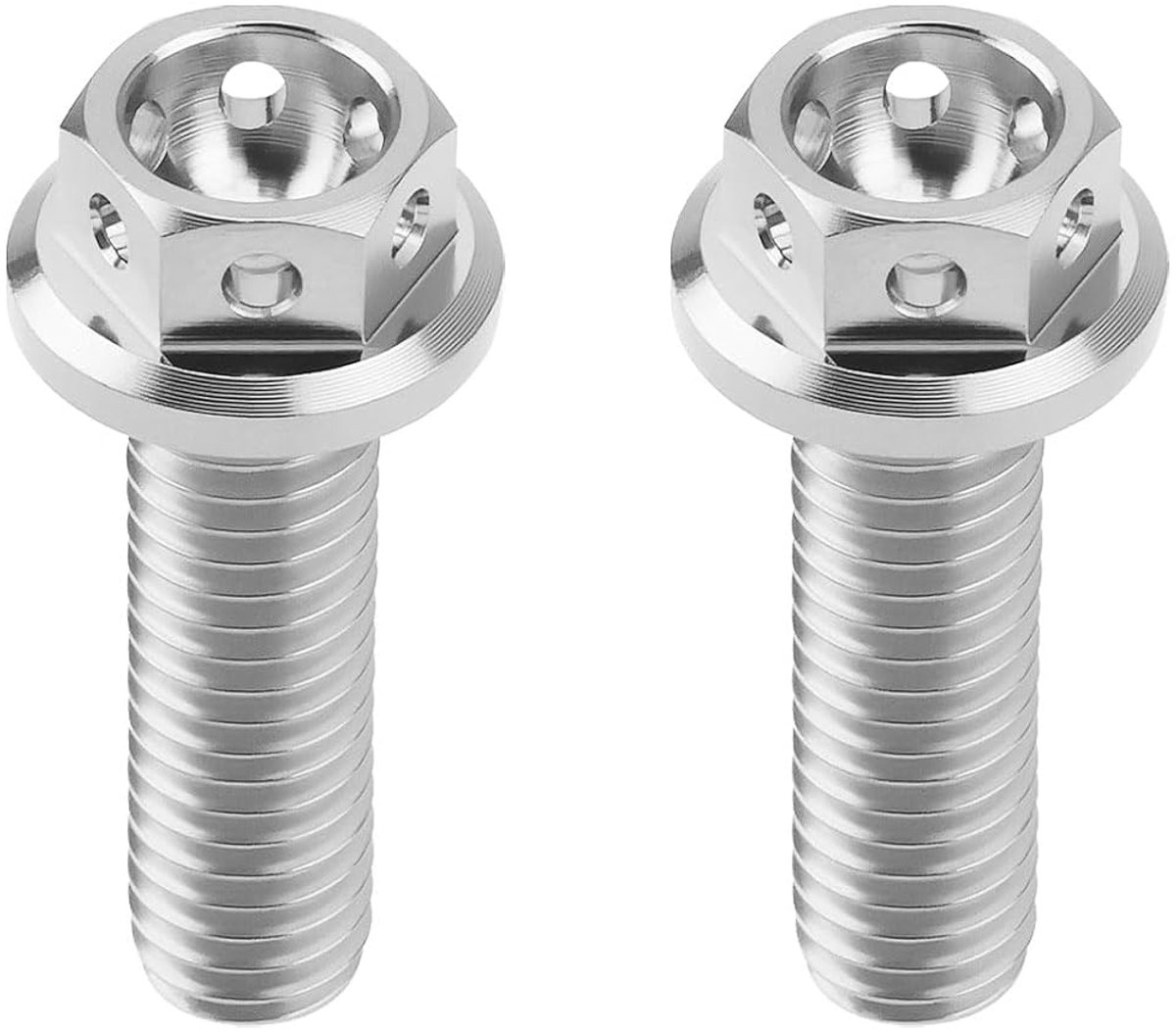 SnelShoppen - 2 Stuks M6x20mm Flens Zeskant Hoofd Bouten Titanium Volledig Gewikkeld Gaatjes voor Sport Fietsen en Karts Lock Draad Zilver