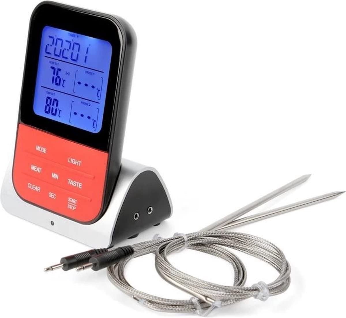 Keukenthermometer - Zwart - Professionele Digitale BBQ Thermometer met Timer - Draadloos en Nauwkeurig voor Perfect Vlees