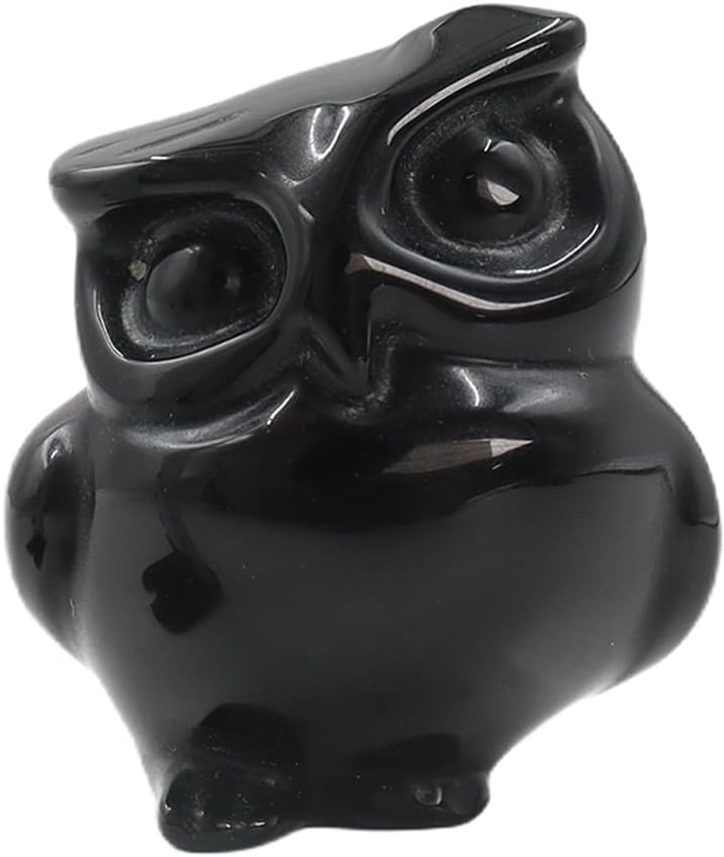 SnelShoppen - Zwart Uil Ornament Beeldje - Obsidiaan Kristal Uil Decoratie voor Thuis - Wijsheid en Kennis - Perfecte Geschenken voor Vrouwen en Manne