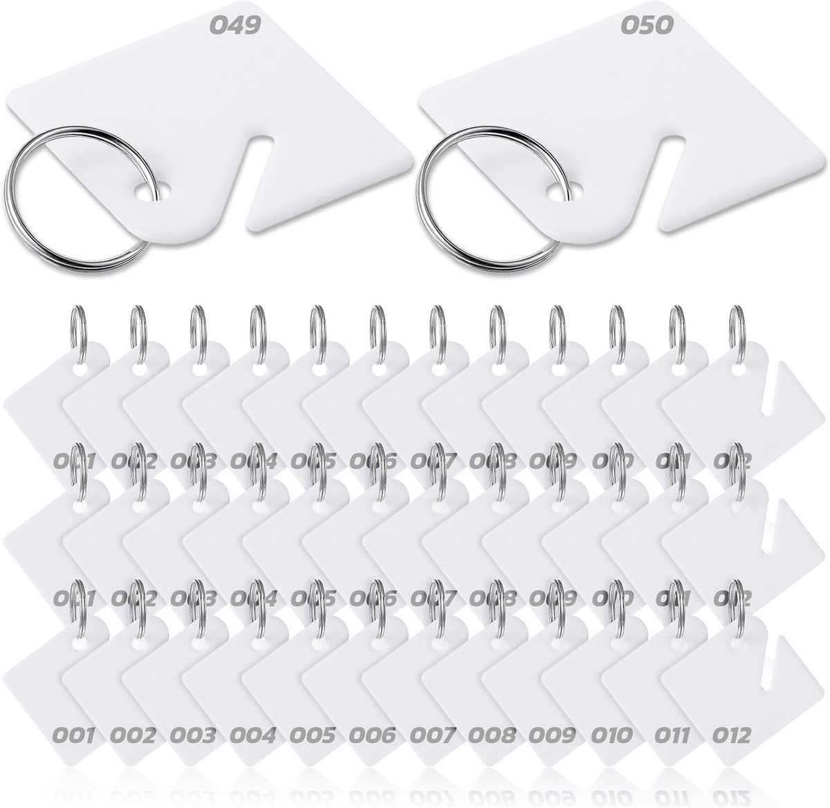 SnelShoppen - 50 Stuks Witte Kunststof Sleutelhangers met Metalen Veerringen, 1,5 Inch Sleuf, Vierkante Hangers voor Sleutels, Thuiskantoor, Dozen, Ro