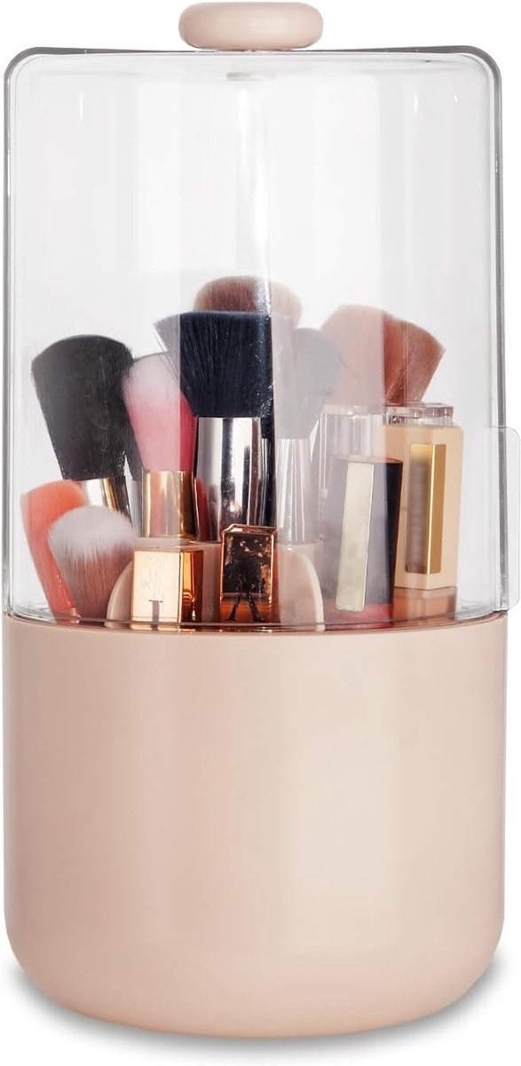 SnelShoppen - Afgedekte Make-upkwastenhouder, Draaibare Organizer, Stofdicht en Waterdicht, Roze, Voor Wastafel en Make-up, Hygiënische Opslag voor Ma