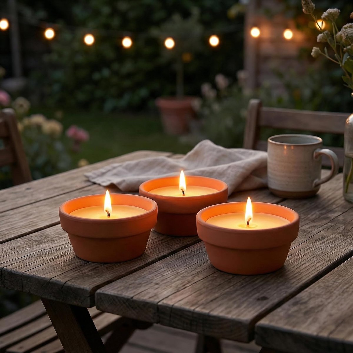 SnelShoppen - Terracotta Kaarsen Set van 3, 12 x 5.5 cm, Lange Brandduur 25-30 Uur, Warm Licht voor Tuin, Camping en Picknick