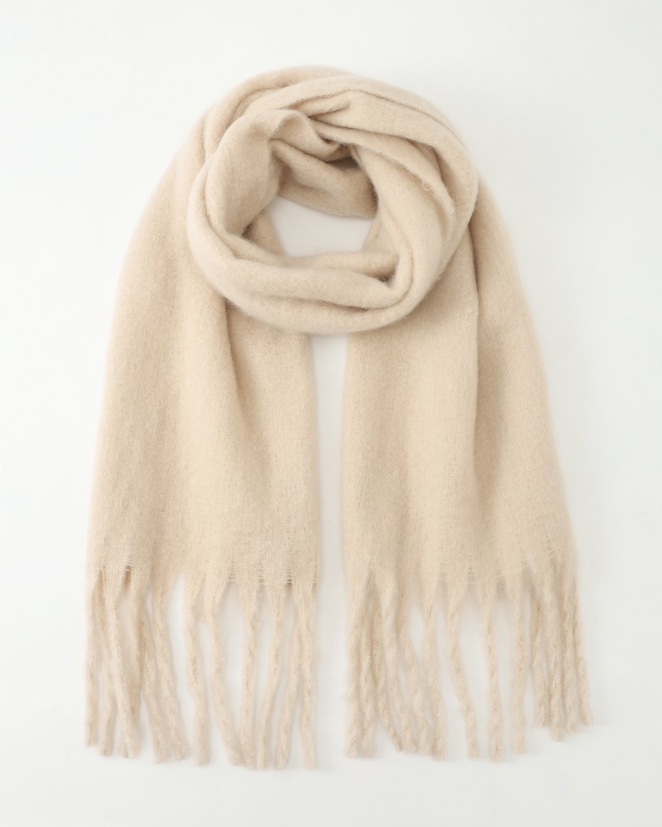Nouka - Dikke Winter Sjaal - Cremekleurig - Herfst Kleuren - Wol - met Franjes - Cadeau voor Vrouwen - 65 x 180 cm