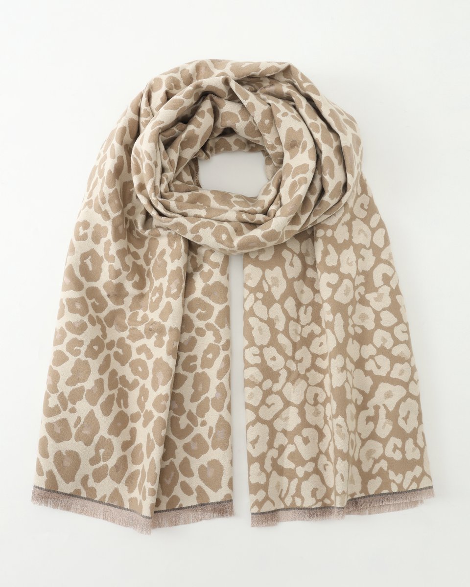 Nouka - Dikke Winter Sjaal - Panter print - Herfst Kleuren - Cremekleurig - Beige - Cadeau voor Vrouwen - 65 x 180 cm