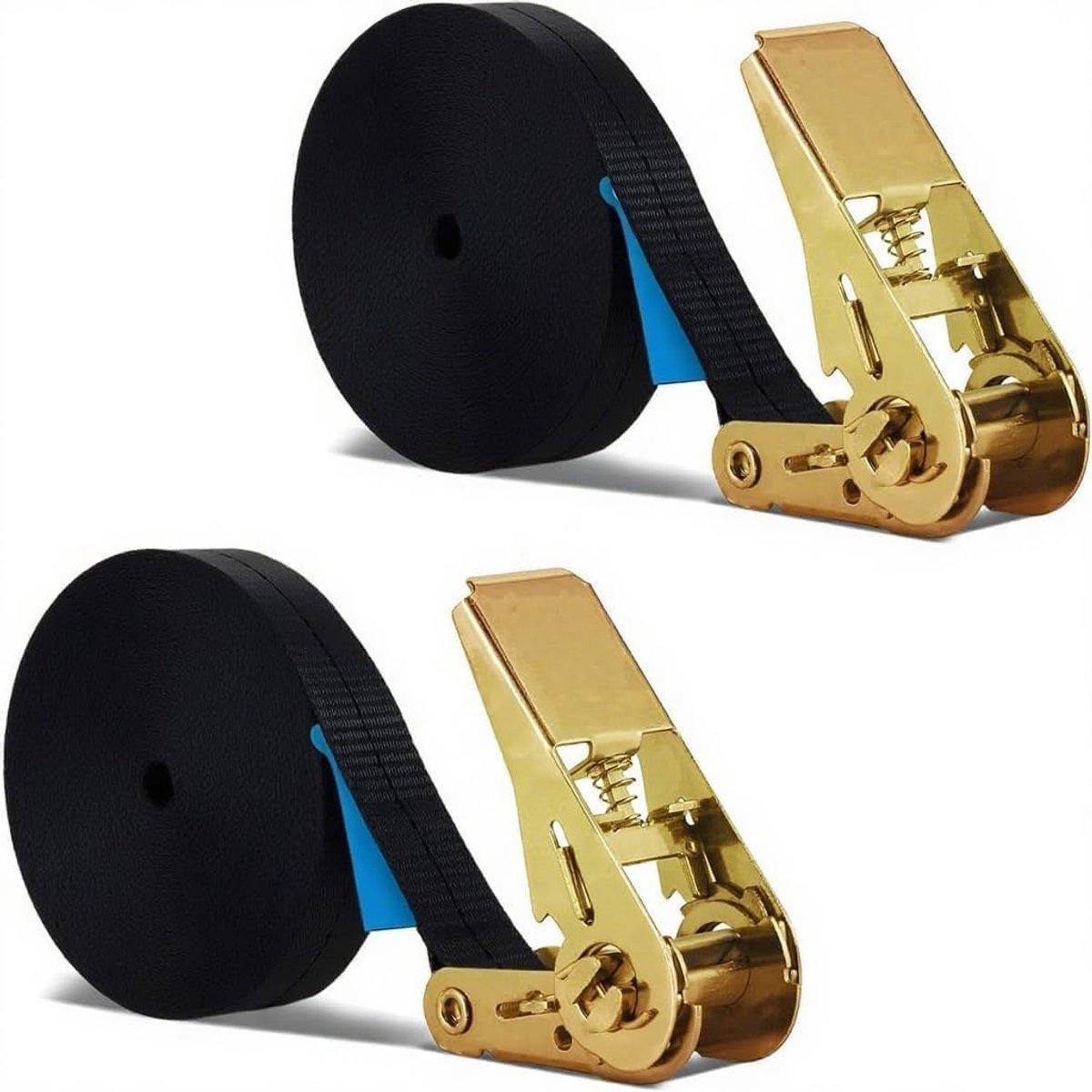 SnelShoppen - Ratchet Straps 2 x 8 m, 25 mm Lashing Straps met Robuuste Ratchet voor Tot 1000 kg, Zwart, Ideaal voor Motorfiets, Fiets, Vrachtwagen, 1