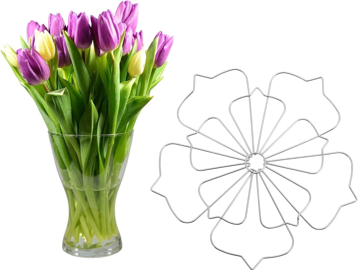 SnelShoppen - Flower Arrangement Holder - 5-in-1 Bloemenhouder met Handvat, Bloemengrid voor Vazen, Bloemenvogel Organizer, Zilver, Duurzaam en Stabie