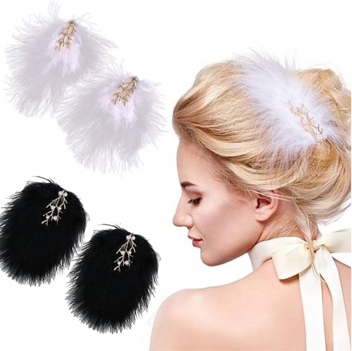 SnelShoppen - 4 Stuks Veer Haarspelden voor Vrouwen en Meisjes, 1920s Flapper Hoofdsieraad, Vintage Parels en Veer Fascinator Haaraccessoires voor Bal