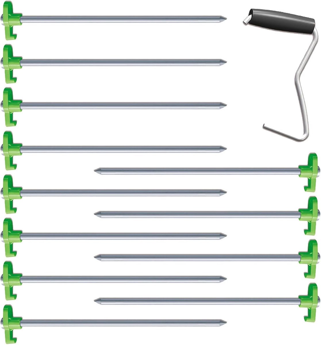 SnelShoppen - Pack van 12 Tent Haringen met Lichtfunctie, 7×200 mm, Camping Pegs met Klem Verwijderaar, Emerald Groen voor Camping, Picknicks, Buiten