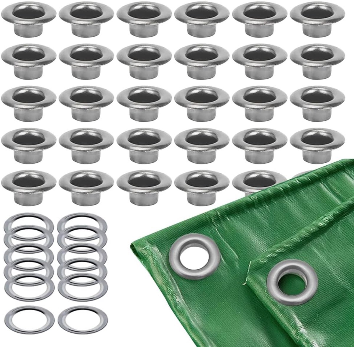 SnelShoppen - 100 Sets Grommets Kit - Eyelet Curtains - 8mm Binnen Diameter - Gunmetal Zwart - Voor Gordijnen, Tarp, DIY Creaties - Brede Flens voor S