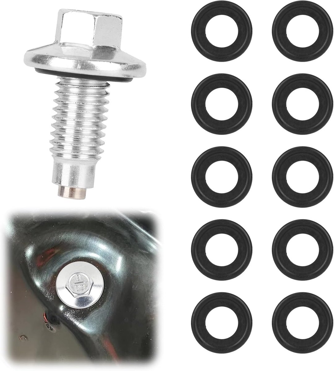 SnelShoppen - Vervangingsringen Magnetische Olieaftapplug met 10 Rubber Pakkingringen voor Auto's, SUV's & Motorrijden, Geschikt voor diverse voertuig