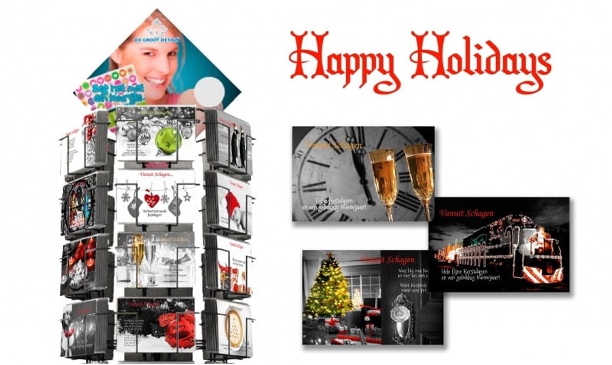 Happy Holidays 17x11cm complete serie inclusief display, topkaart en backcards
