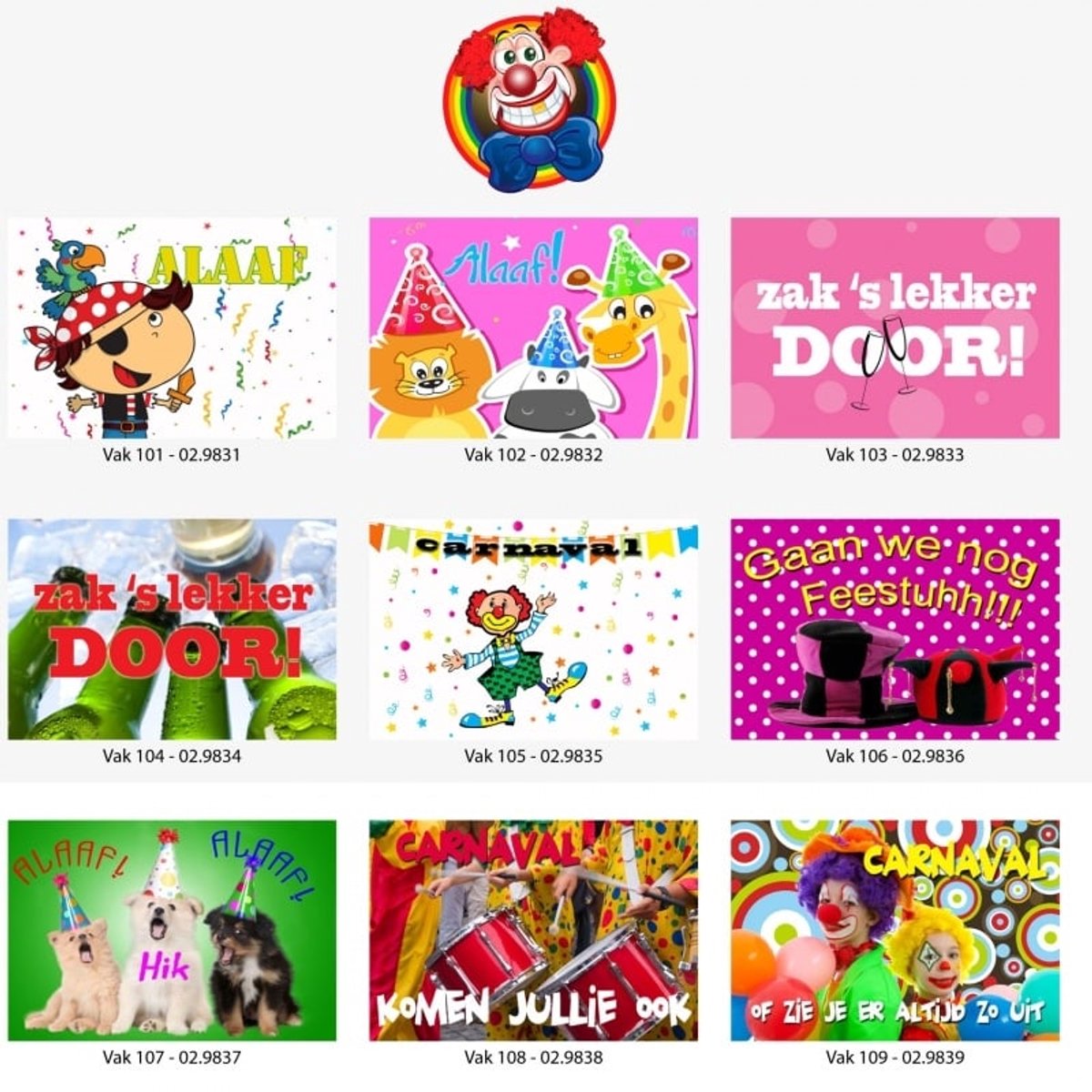 Carnaval 17x11cm complete serie van 16 pakjes van 6 stuks
