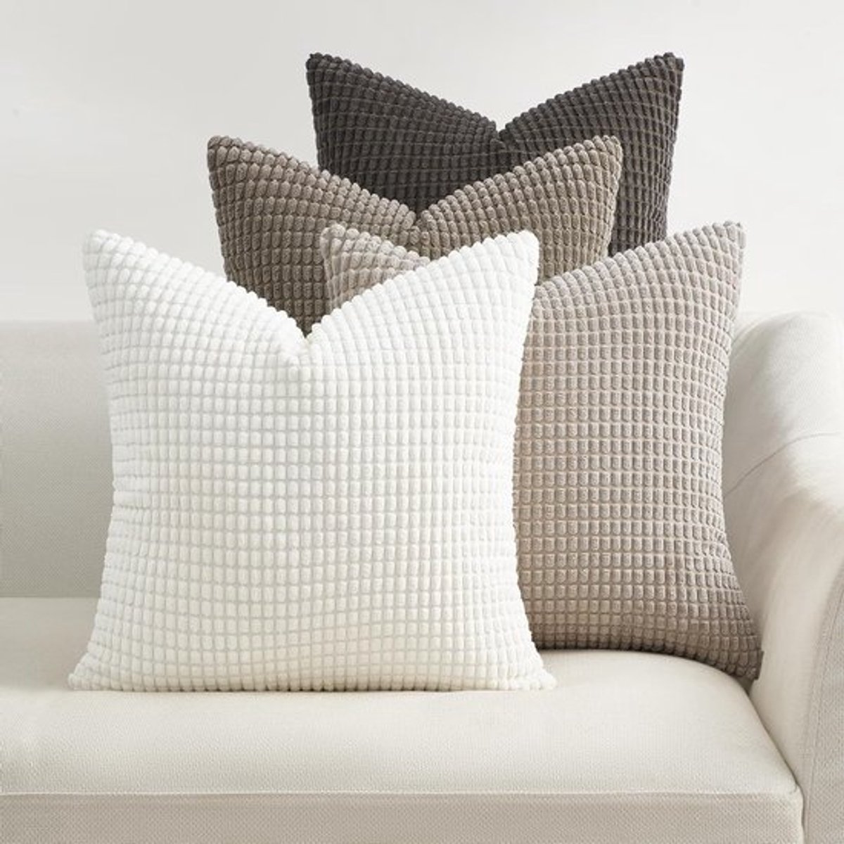 Boho Kussenhoezen Set van 4, 45 x 45 cm, Corduroy, Decoratief voor Bank en Slaapkamer, Fluffy Gradient Kleur, Comfortabele Woonaccessoires
