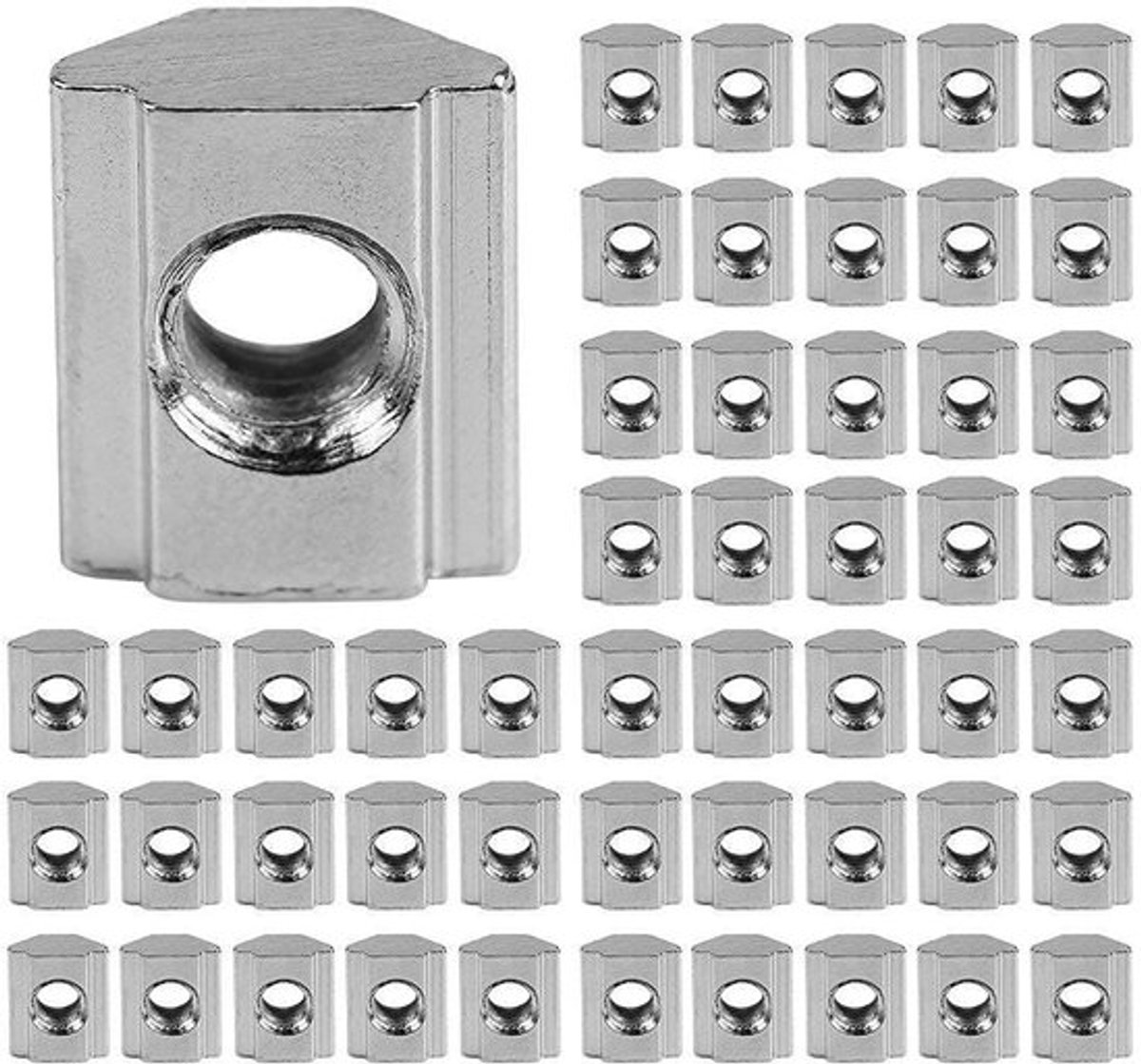 T-nuts voor aluminium profielen - 50 stuks, schuiftype, M4/M5/M6, carbon staal, accessoires voor constructie en montage