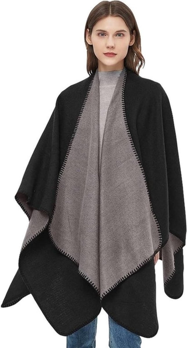 Stijlvolle Dames Poncho's en Capes - Warme Sjaals en Gebreide Plaids voor de Winter, Zwart en Geruit Design