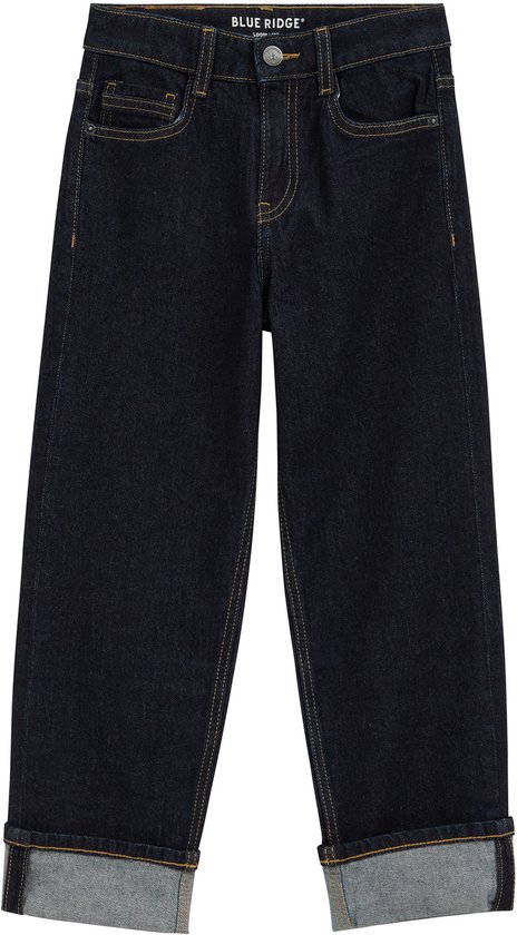 Donkerblauwe loose fit jeans met omgeslagen pijpen, 'Blue Ridge' logo.