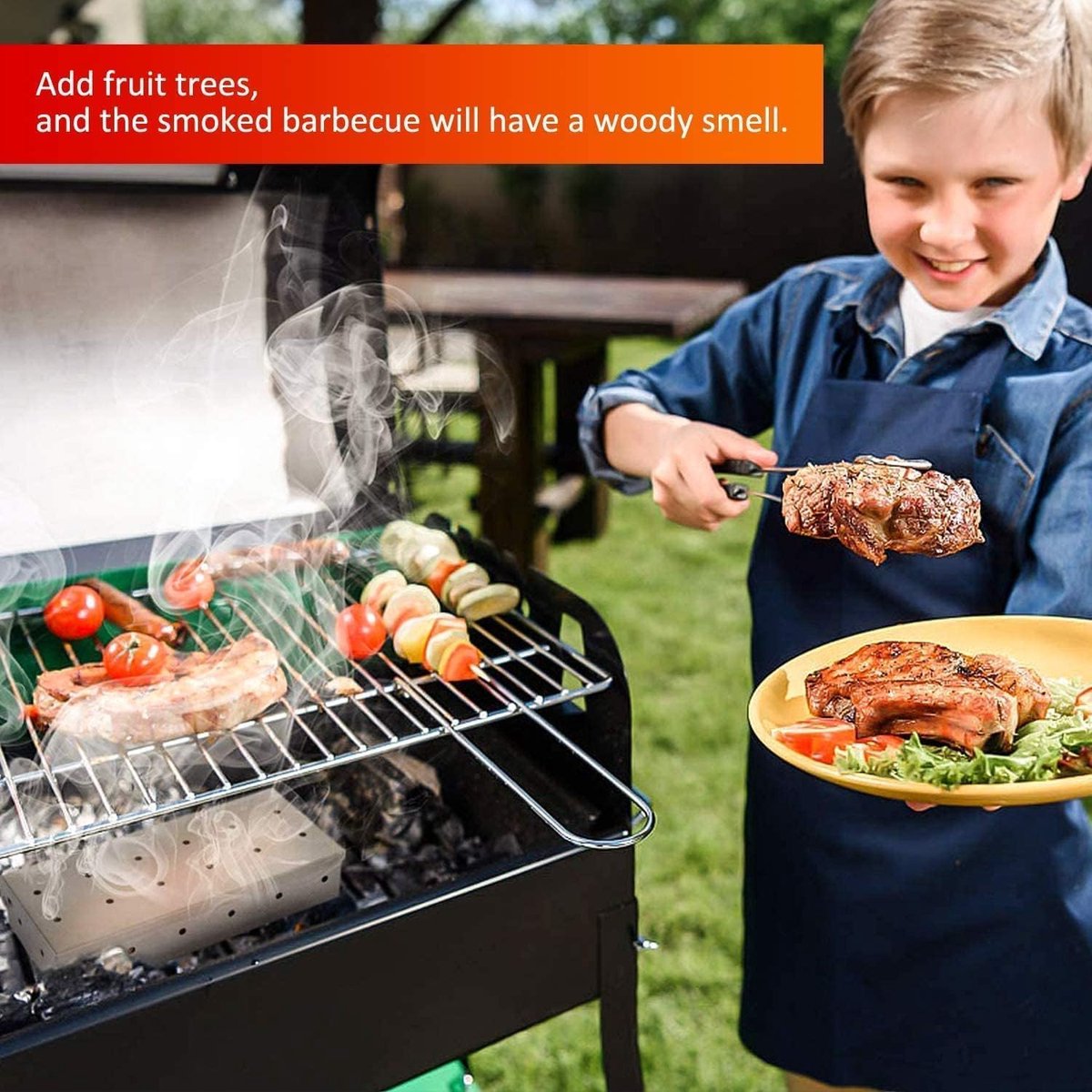 SnelShoppen - Rookdoos, Smoker, Grill, Rookbox van RVS, Geschikt voor Gas, Houtskool en Kogelbarbecues - 22x9,7x4,3 cm - Perfect voor Tuin en Camping