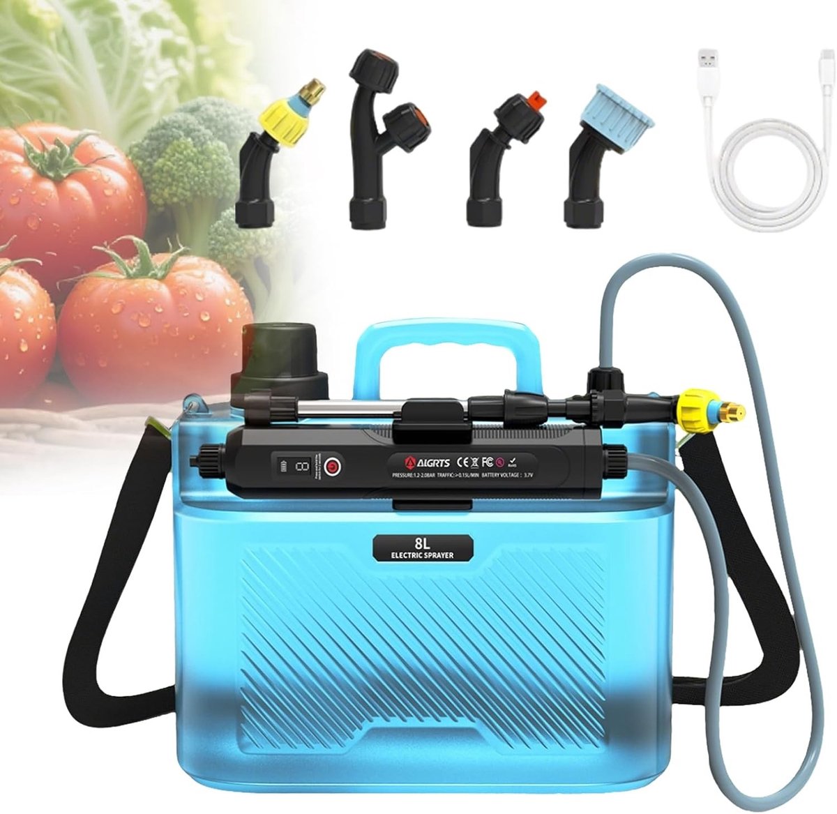 Accu Drukspuit - 8 Liter - Elektrische Plantensproeier met 4 Sproeiers - Voor Tuin en Huishouden