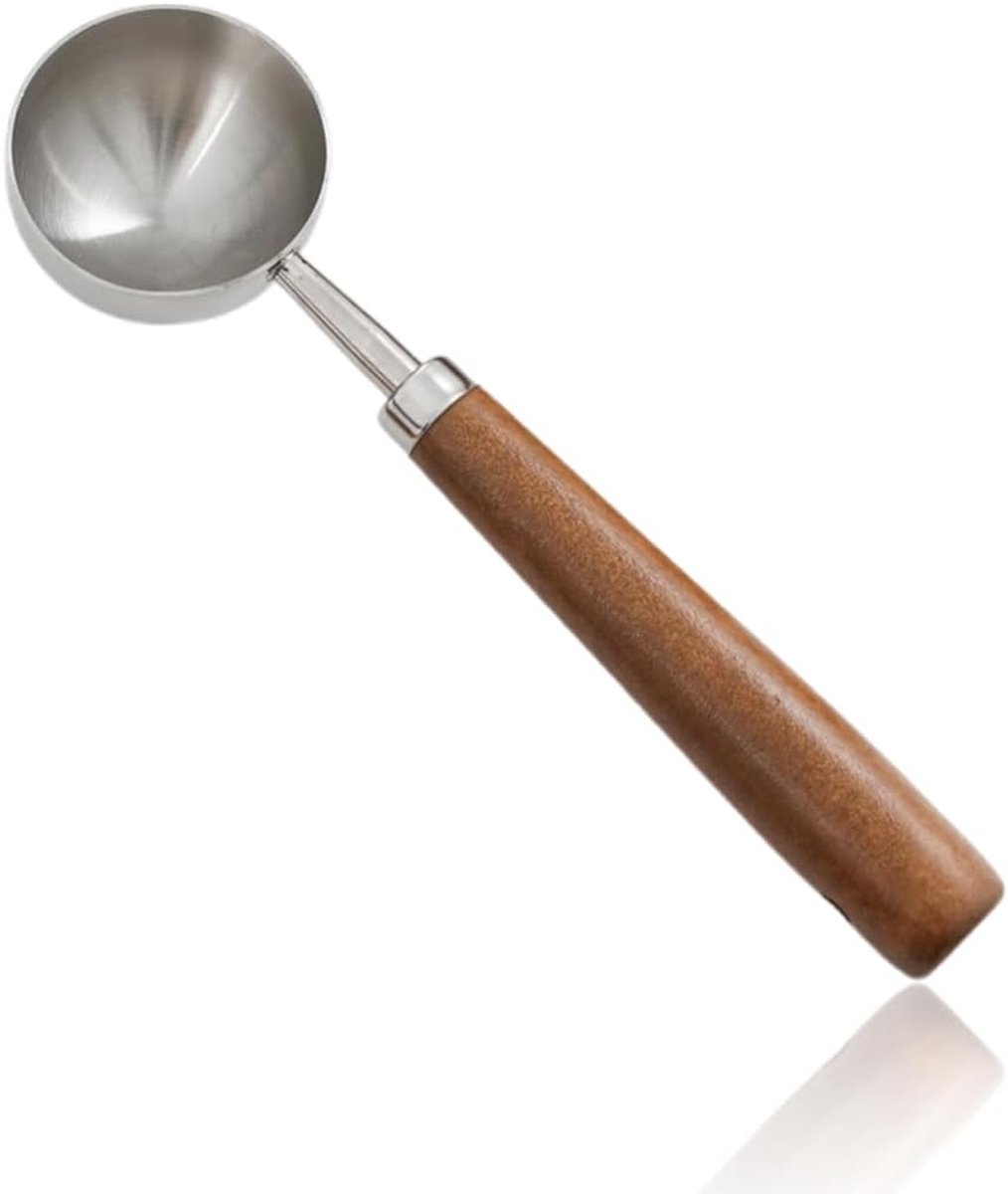 SnelShoppen - Koffiemaatlepel, Koffieboonlepel, IJslepel, RVS Koffielepel met Walnoothandle, 15ml Capaciteit voor Keuken en Thuisgebruik