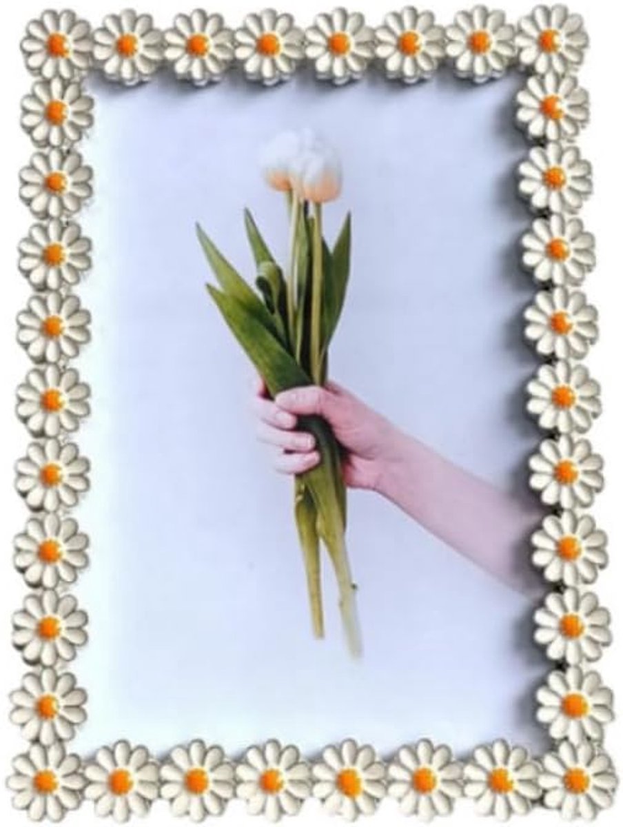 5x7 inch exquisite little daisy metal photo frame, with glass front modern decorative floral photo frame, photo - ShopVlot