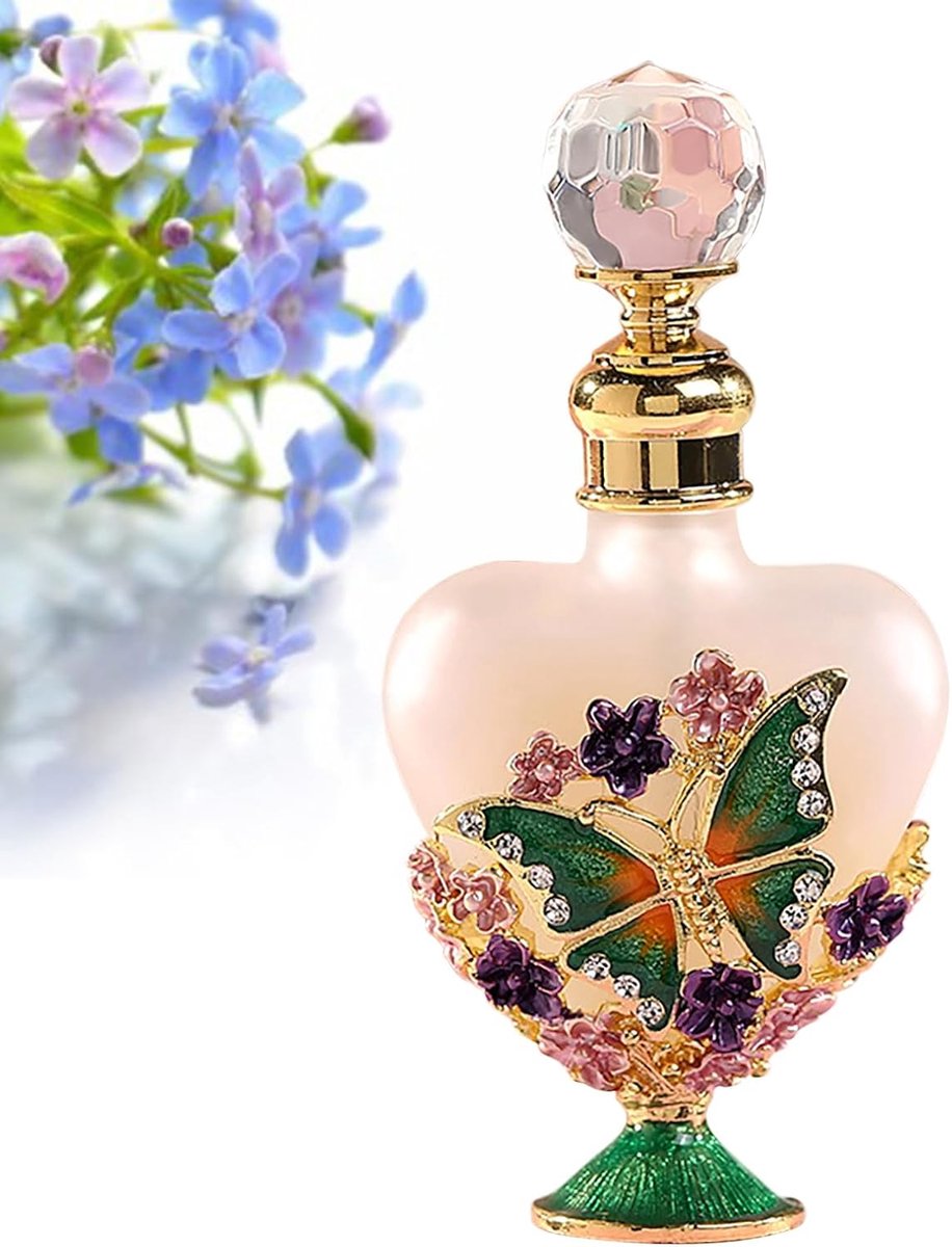 SnelShoppen - 10ml Glazen Parfumfles, Emaillerende Luxe Kristallen Vlinders Bloemen, Navulbare Geurhouder, Herbruikbare Lege Geurflessen voor Thuis en