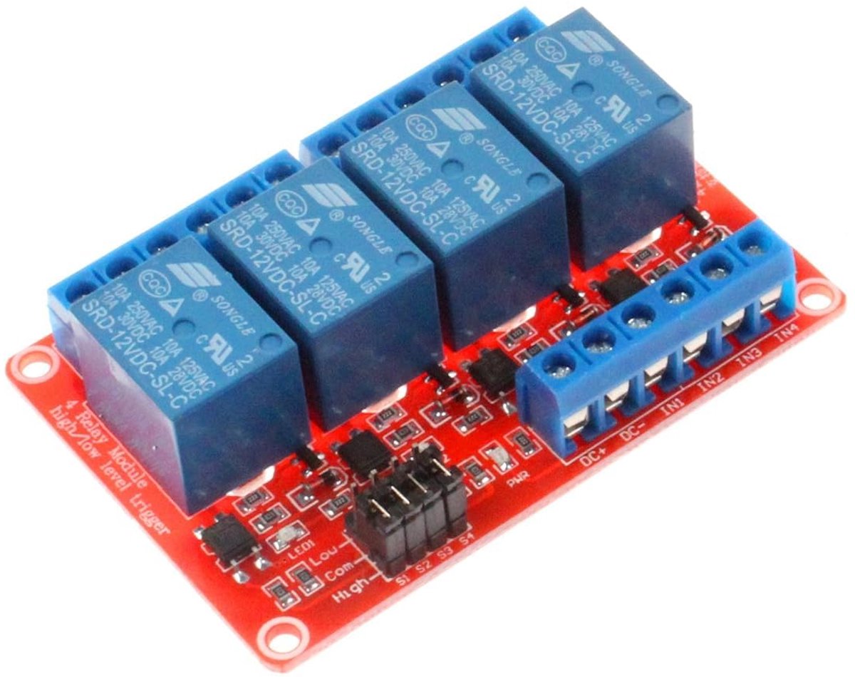 SnelShoppen - 4 Kanaals Relay Module 12V PCB, Dubbele Ontwerp, LED Indicator, Betrouwbare Prestaties, Ideaal voor Elektronische Projecten, Thuisautoma