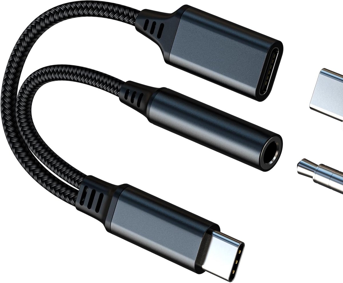 SnelShoppen - USB C naar 3.5mm hoofdtelefoon audio adapter met fast charging, AUX splitter en microfoon, compatibel met iPhone 15 en iPad, Samsung oor