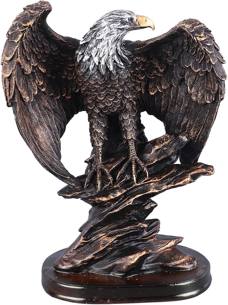 SnelShoppen - Adembenemende Adelaarsstandbeeld, Resin Dierensculptuur, Retro Stijl, Rijke Details, Bronzen Verf, Stabiliteit, Patriottische Adelaar Be