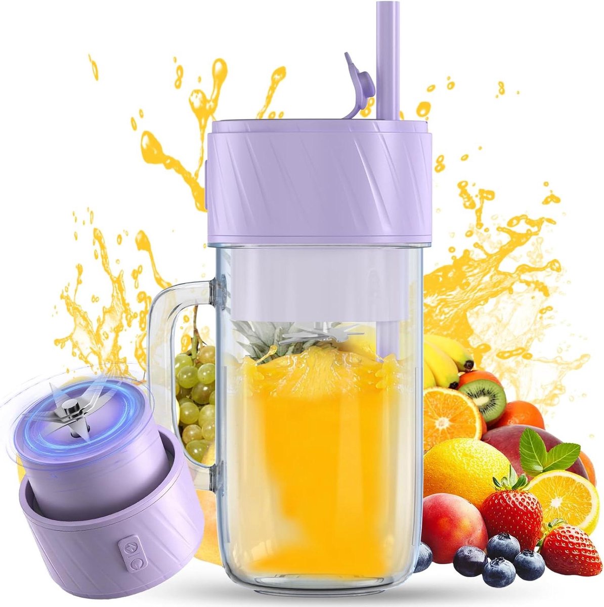 Mini Blender - Draagbare Mixer - Gezonde Drankjes Maken - 6 RVS Messen - 400 ml - Bruin
