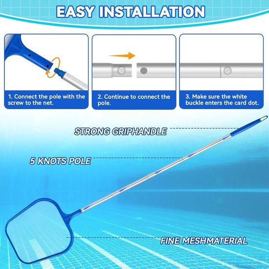 Zwembad Net - Bladzuiger Skimmer - Water Reinigen - Verstelbare Telescoopsteel - 160 cm - Zilver — afbeelding 4