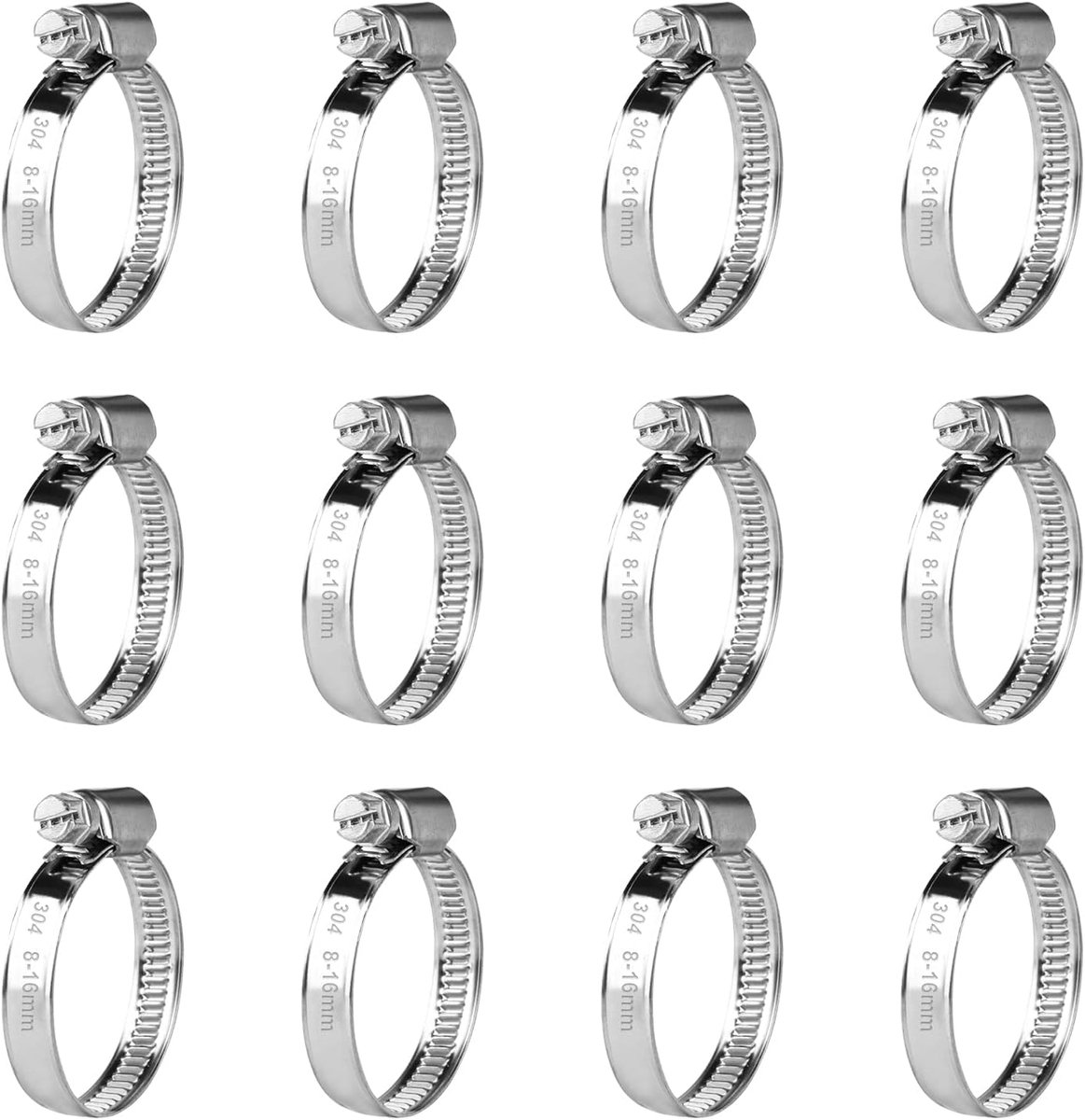 SnelShoppen - 12-delige RVS Slangklemset Verstelbaar 8-16mm - Roestvrijstalen Buisklemmen - Schroefklemmenset voor Wasmachine en Zwembad - Duurzaam en