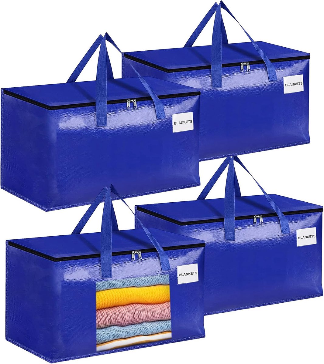 SnelShoppen - Pack van 2 Waterdichte Opbergzakken met Rits en Labels, 105L, Grote Verhuiszakken voor Verhuisdozen, Opslag, Reizen, Kamperen, Tuin Gere