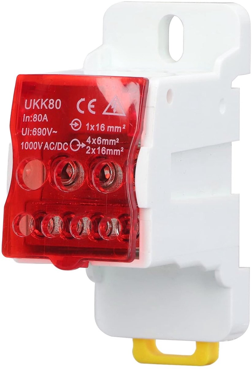 SnelShoppen - DIN Rail Terminal Block Verdeeldoos, Enkel Fase Aansluitdoos voor Huishoudelijke Apparaten 690V 80A, Rood, Vlamvertragend Materiaal, Ide