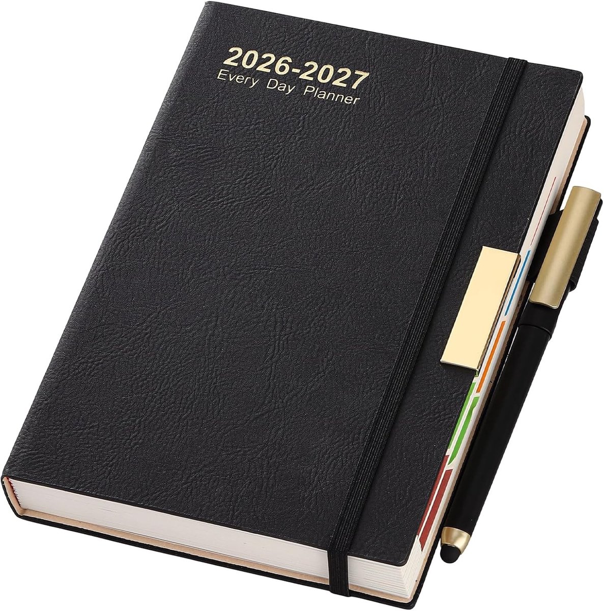 Dagboek A5 - Zwart - 2026-2027 - Hardcover Dagelijkse Planner met Maandelijkse Tabbladen - Voor Studenten en Professionals