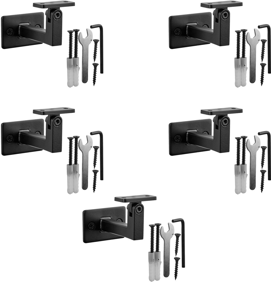 SOTECH Set van 5 leuninghouder NEXUS 90° verstelbaar voor vierkante leuningen (58 x 71 x 58 mm staal zwart poedercoating) voor een exacte aanpassing aan traphellingen en montagesituaties