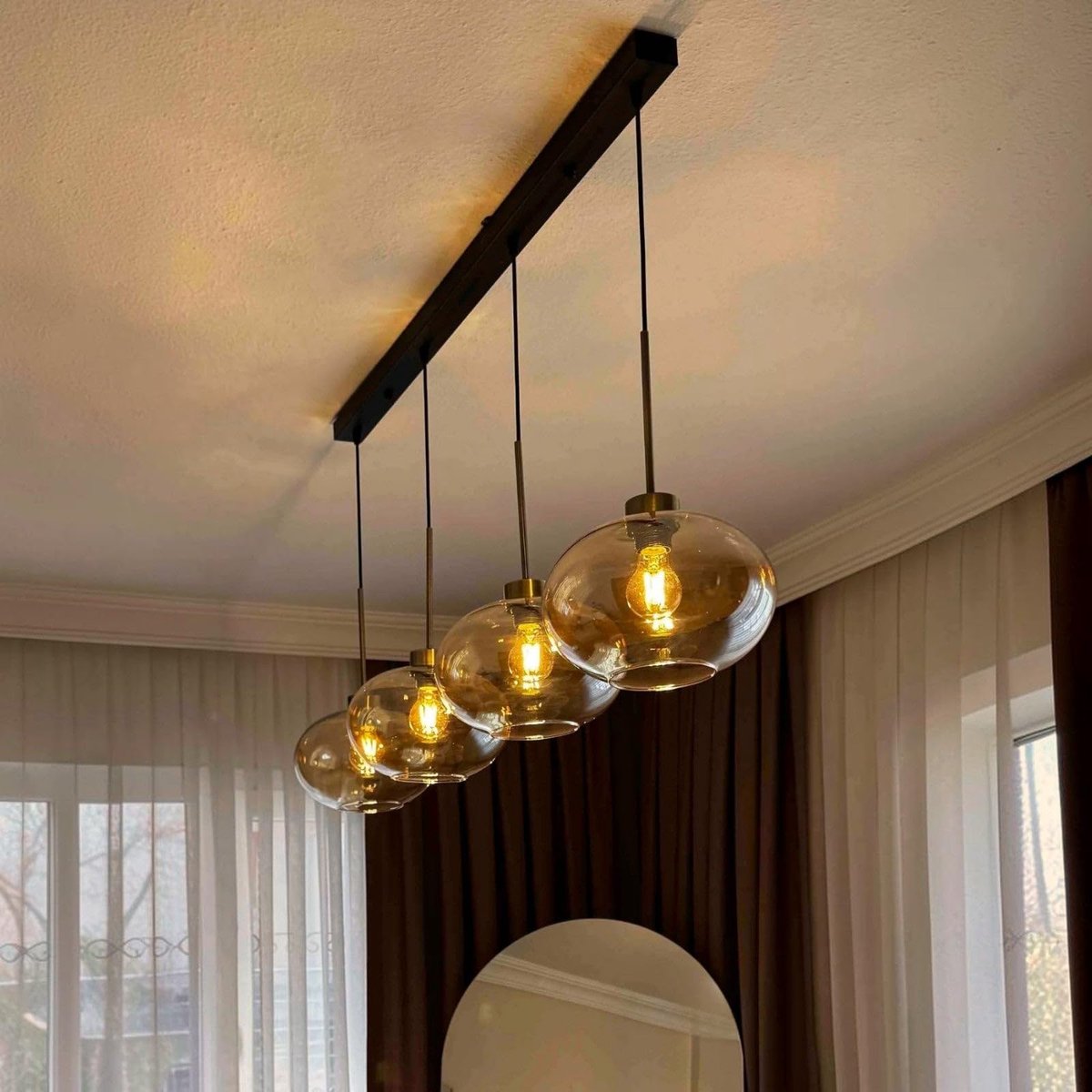 Bamyum Solvia hanglamp, industriële modern stijl, Ø19 cm, honingkleur metalen lamp