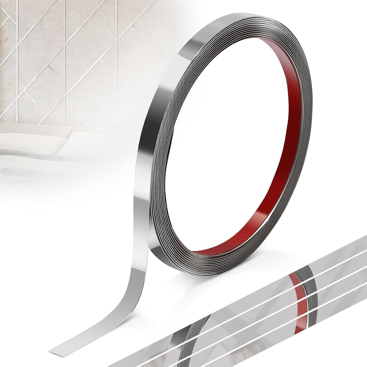 SnelShoppen - Flexibele Wandlijst Zelfklevend RVS 1 x 5 m Decoratieve Moulding Metaal Wandtrim Spiegel Effect Zilver voor Meubel Decoratie Wand Deur P