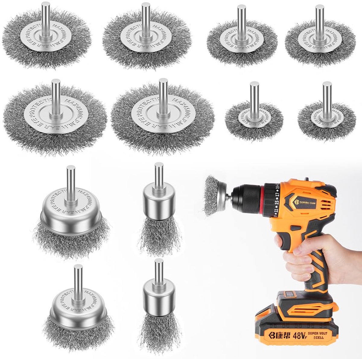 SnelShoppen - Flintronic Borstelset - 12-delige Set, Messing Coating, 1/4 Inch Schacht, Wiel Cup, Buizenborstel voor Roestverwijdering, Polijsten, Ver